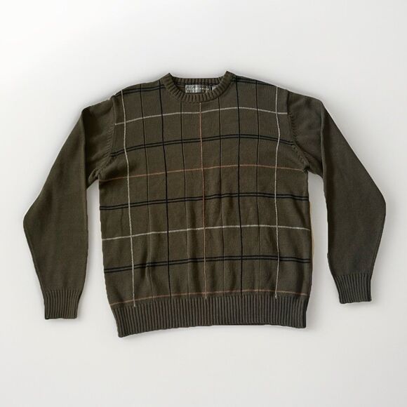Oscar De La Renta Mens Sweater L Army Green Crewneck Pullover Y2K - Picture 1 of 9